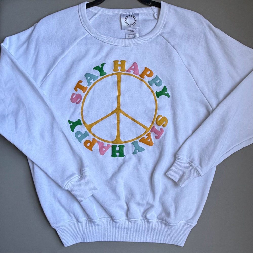 Revolution White Crewneck Sweatshirt with Circular Logo Tag